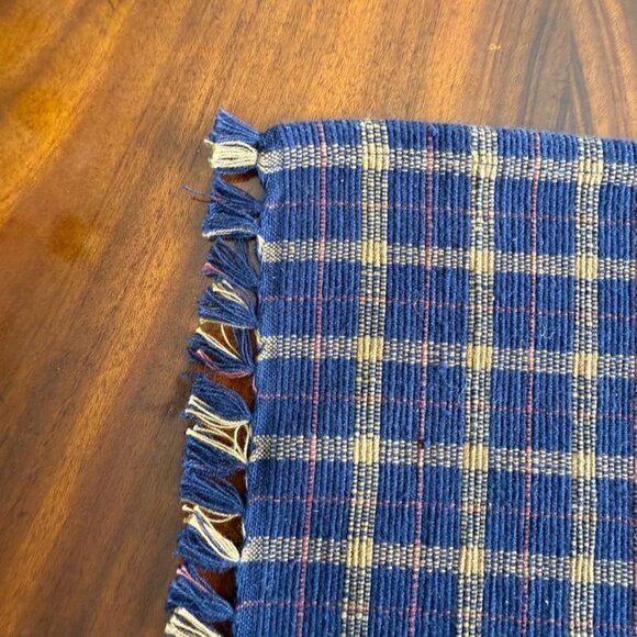4 Woven Placemats Blue Plaid Beige Fringe 21 x 13 Cotton - Picture 7 of 10